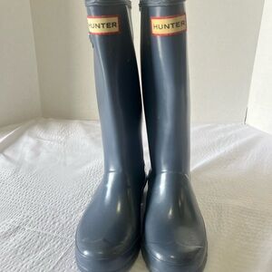 Kids Hunter Navy Tall Rubber Rain Boots with Red Logo Trim